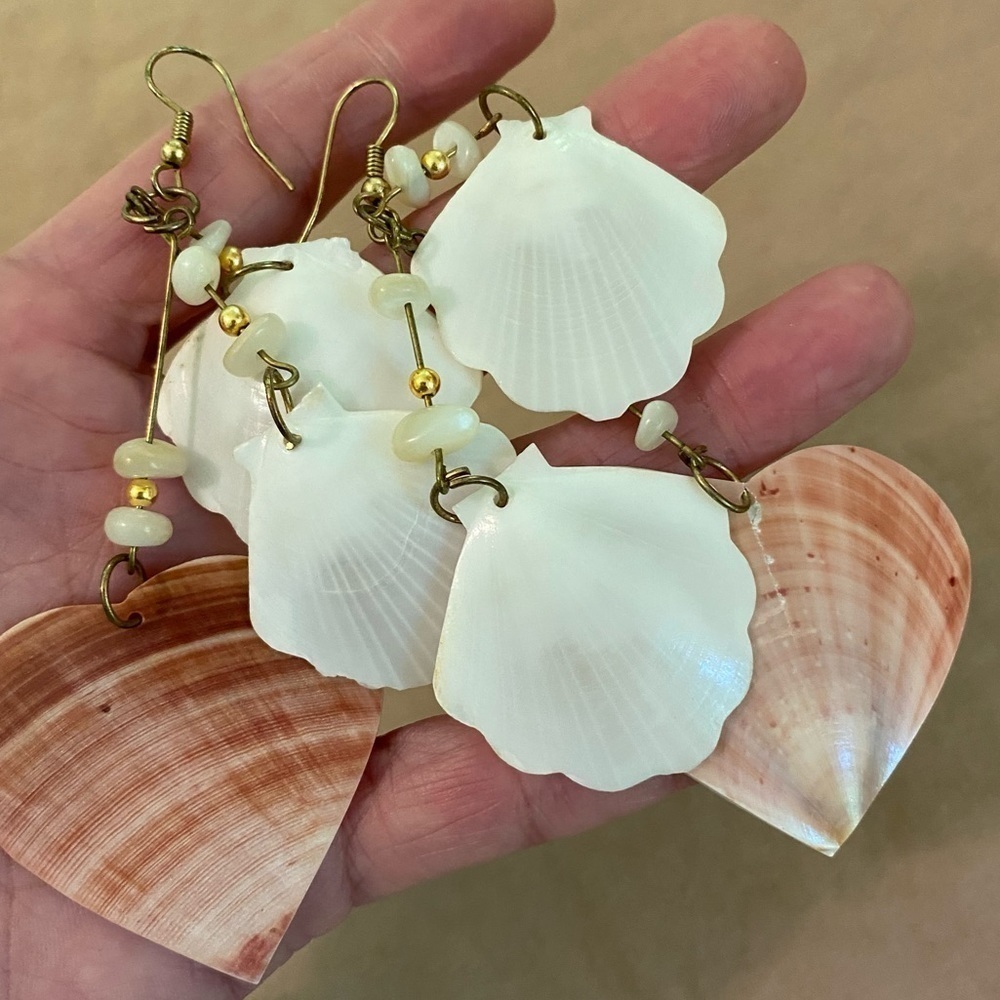 Statement Earrings Beachy Shell Earrings Beach Ba… - image 2